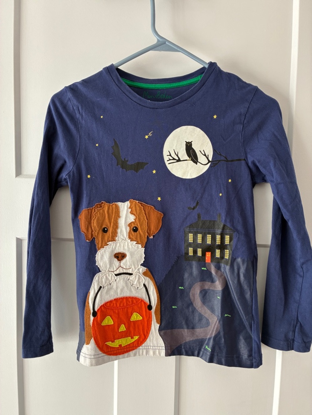 Mini Boden Navy Halloween glow in the dark Puppy Long-Sleeve Top